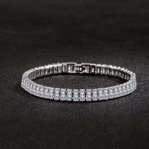 New 925 STERLING SILVER  Classic White Baguette Crystal Bracelet  Hypoallergenic